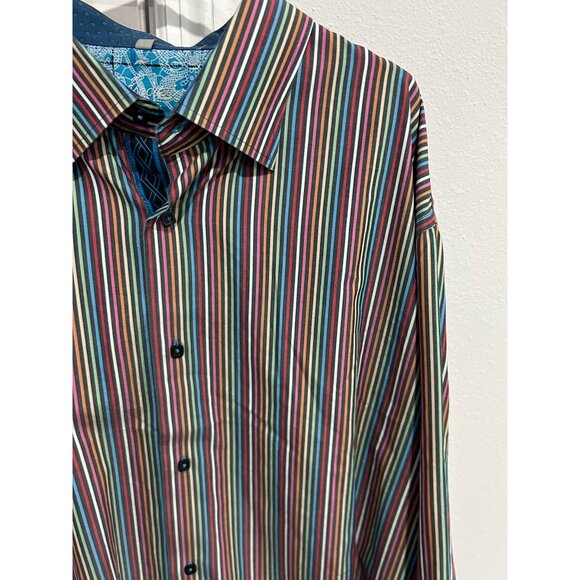Visconti Uomo Striped Long Sleeve Button Front Shirt Multi Sz 3XLB Rainbow Work - Picture 4 of 10